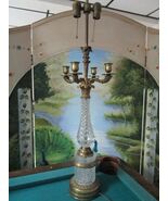 Four Arms Two Lights Brass Depression Glass Diamond Design Electrical Ta... - $62.37