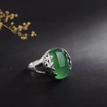 925 Silver Plated Adjustable Green Agate Emerald Ring for Women - $10.99