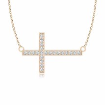 1mm Natural G VS2 Diamond Sideways Cross Necklace in 14K Rose Gold - £319.79 GBP