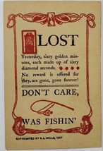 R.L. Wells Lost, Don&#39;t Care, Went Fishing Poem Postcard T12 - £7.77 GBP