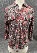 EMILY DANIELS Womens Small Pink Coral Paisley Floral Flap Pockets 3/4 Sl... - $17.54