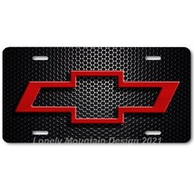 Chevy Bowtie Inspired Art Red on Mesh FLAT Aluminum Novelty License Tag ... - $17.99