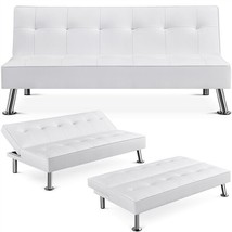 Futon Sofa Couch Modern Faux Leather Sofa Beds Convertible Sofas Sleeper White - £273.99 GBP