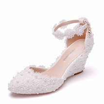 Crystal Queen Lace 8CM Wees Heel Woman Wedding Shoes Bride White Lace UP Sweet B - £50.12 GBP