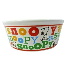 Peanuts Snoopy Small Pet Food Bowl Dog or Cat Beagle Orange Green on Whi... - $12.00
