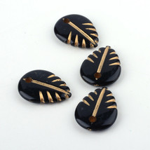30 Large Leaf Beads Metal Enlaced Black Gold 20mm Jewelry Supplies Lot  - £1.57 GBP