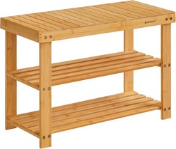 Songmics Shoe Rack Bench, 3-Tier Bamboo Shoe Storage Organizer,, Natural... - $51.97