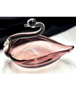 Blown Glass Crystal Swan Candy Trinket Home Decor Dish - Amethyst To Clear - $21.76