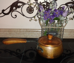 VTG Stockli Netstal SWISS Hammered Copper Sauce Pot w/Lid &amp; Wood/Iron Handle - £58.98 GBP