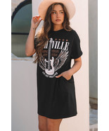 Black Nashville Guitar Print Crew Neck T Shirt Mini Dress - $15.53