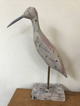Set Pair 2 Vintage 90s Pastel Pink Blue Painted Wood Carved Bird Art Dec... - $59.39