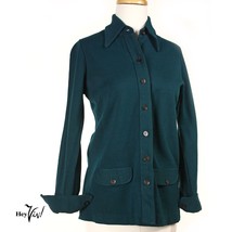 Vintage 1970s Dark Green, Long Sleeve Womens Shirt w Pockets - Sz M/10 -... - £23.46 GBP