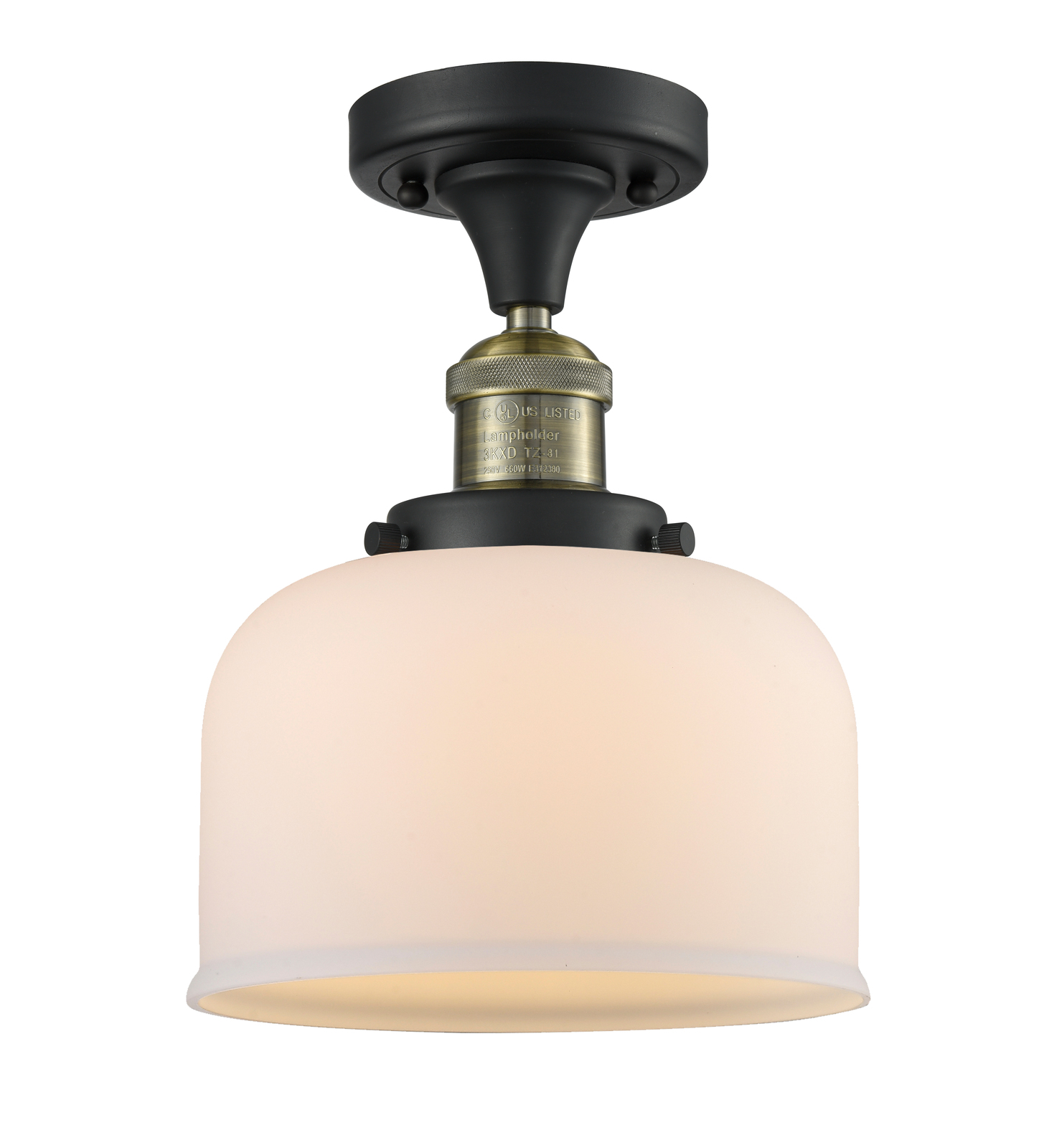 SemiFlush Mount Bell 8&quot; Black Antique Brass Frosted Matte White 517-1CH-... - $161.28