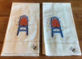 Pair of Bumblebee Honey Hive Summer Spring Linen Kitchen Hand Towels 21.5&quot; x 13&quot; - £16.02 GBP