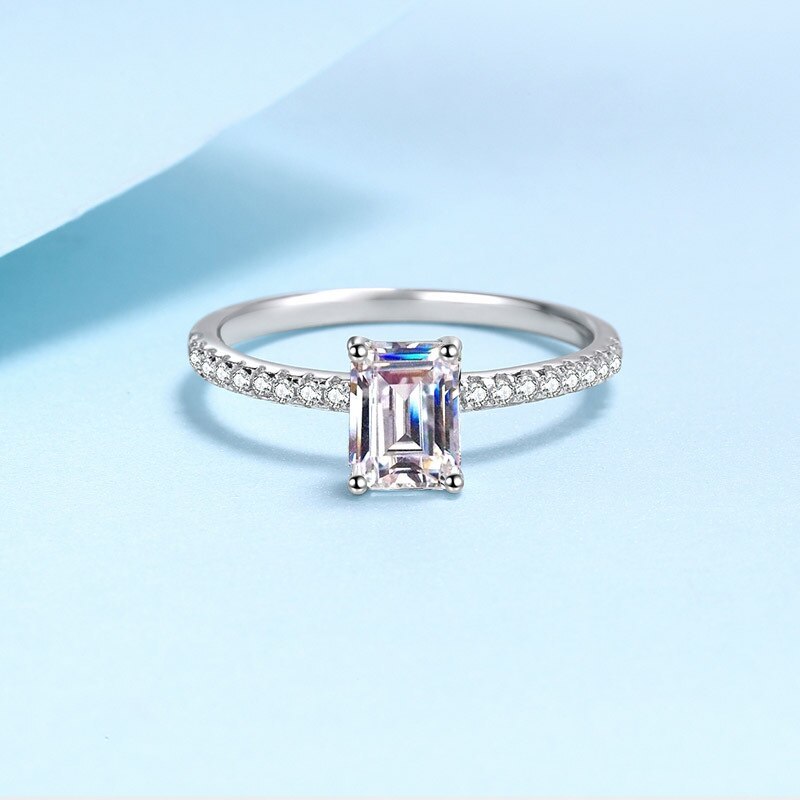 S925 Silver Rings Radiant Emerald Cut 1CT Moissanite Ultra White Sparkling Ring  - £55.03 GBP