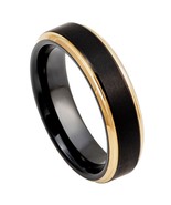 2 Tone Black Yellow Gold IP Brushed Center Stepped Edge Tungsten Ring  6... - $714.33 MXN