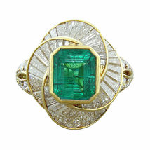 Estate Emerald Baguette Cut Diamond Cocktail Ring 18K Yellow Gold Over 5.20Ct - £92.82 GBP