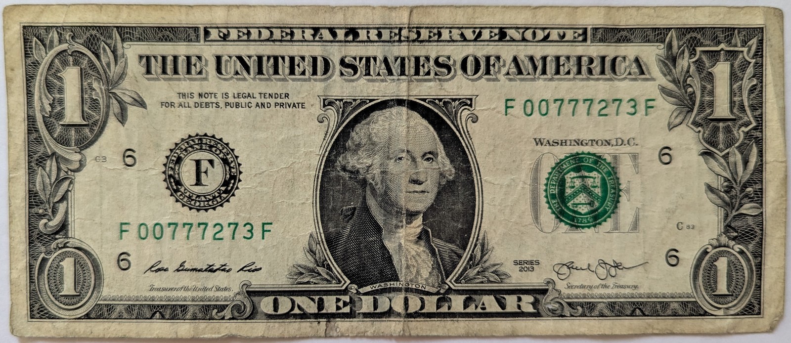 US$1 Fancy Serial Number 2013 4-of-1-kind, 1 pair, James Bond 007: 00777273 - $2.95