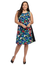 New Connected Black Blue Floral Career Flare Dress Size 14 W Women $98 - £48.52 GBP