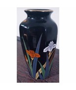Otagiri Japan Fine Porcelain Black Vase 6&quot; Tall Iris Gold Trim Octagonal - $16.82