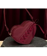 Red Heart Crossbody Purse – Ribbon Bow Gothic Lolita Shoulder Bag Gift - $25.73