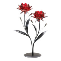 Beautiful Double Red Flowers Candle Holder Home Decor Wedding Table Centerpiece - £31.62 GBP