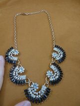 (vn-17) vintage black + white moon gold tone chain necklace costume jewe... - $37.79
