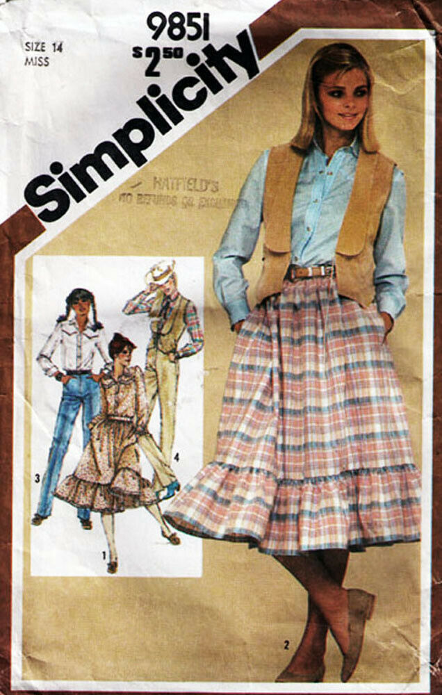 Vtg 1980 Misses' Western Style SKIRT, PANTS, SHIRT & VEST Pattern 9851-s Sz 14 - £9.44 GBP