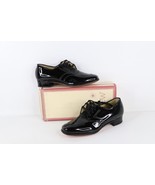 NOS Vtg 90s Streetwear Womens 9.5 B Patent Leather Chunky Heel Shoes Bla... - $135.67 CAD