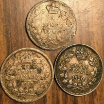 1889 1917 1920 Lot Of 3 Canada Silver 5 Cents Coins - $24.61