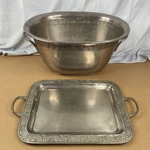 VINTAGE POTTERY BARN PEWTER GRAPEVINE PARTY DRINK ICE BUCKET &amp; SILVER PL... - £139.12 GBP