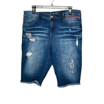 INC Denim Bermuda Shorts Distressed Embroidered Details Blue Plus Size 14 - $15.99