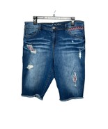 INC Denim Bermuda Shorts Distressed Embroidered Details Blue Plus Size 14 - $21.94 CAD