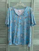 BonWorth Women&#39;s Blouse Shirt ~ Sz M ~ Short Sleeve ~ Blue ~ Floral - £13.48 GBP