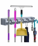 Broom Holder and Garden Tool Garage Organizer 5 Slots 6 Hooks for Rake M... - $27.45 CAD
