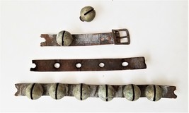 antique SLEIGH BELLS hames DOOR HORSE BUGGY AMISH leather belt hand wrou... - £70.36 GBP