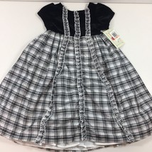 Marmellata Girl&#39;s Ruched Gingham Dress Fancy Party Church Black White Si... - $34.99