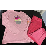 Wonder Nation Girls Pink XL 14/16 sequin unicorn cupcake Top + Fleece Pa... - $168.69 MXN