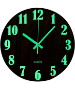 12 inches - Round  Luminous Wall Clock Silent Wooden Design Night Lights... - £19.26 GBP