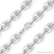 Sterling Silver &amp; Rhodium 9.4mm Hollow Puffed Marina Mariner Link Chain Bracelet - £61.55 GBP+
