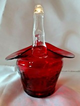 Blown Ruby Red Glass Crackle Glass Small Basket with Crystal Handle - $49.00