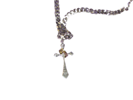 silver color CROSS w/gold color RING pendant NECKLACE 24"chain 2" cross ... - $7.80