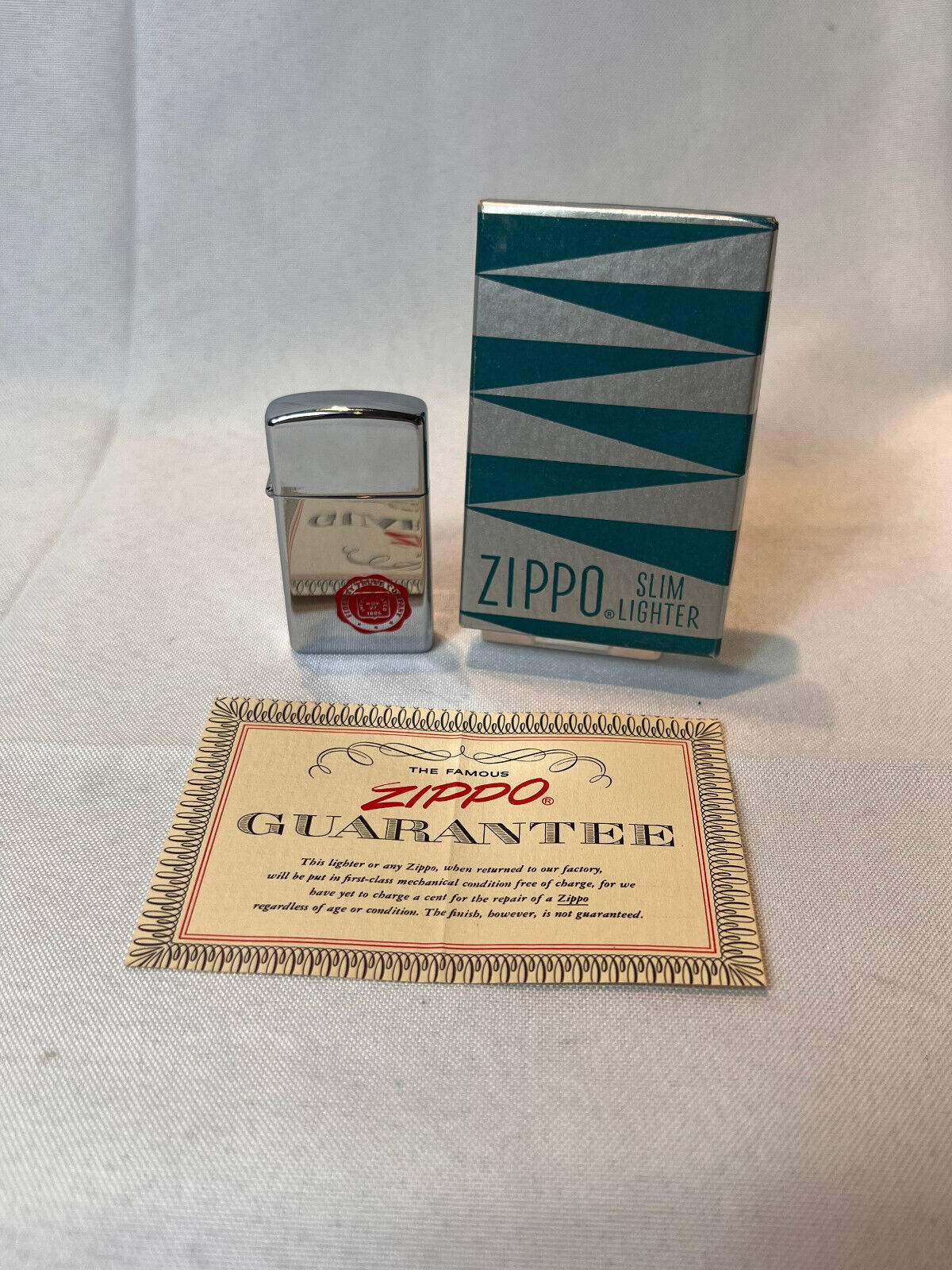 1958 Zippo Slim Lighter Fidelity Trust Company Polished Chrome In Original Box - $98.95