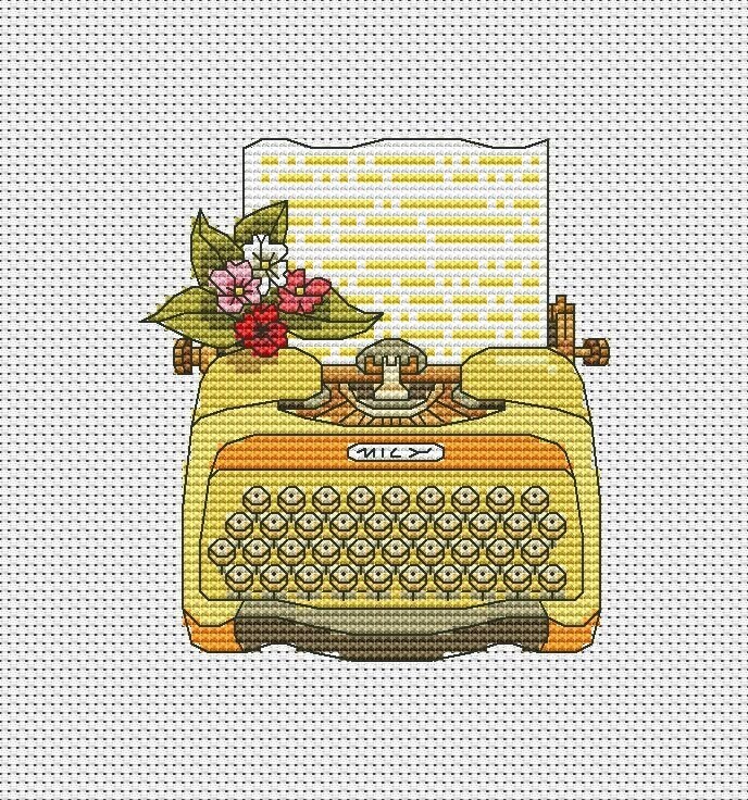 Typewriter Cross stitch Spring pattern pdf - Retro cross stitch typewriter  - $2.99