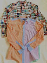 Lot 2 Shirts Vintage GAP Patchwork Madras Plaid  &amp; Chaps Gingham Colorblock Med - £30.59 GBP