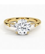 2.00 Ct Round Moissanite Tapered Baguette Three Stone Diamond Ring For E... - $283.82 CAD
