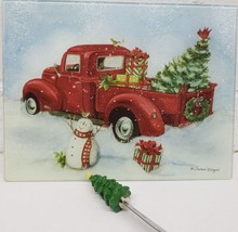 Glass Cutting Board(11&quot;x8.5&quot;)&amp;Cheese Spreader, CHRISTMAS TREE TRUCK &amp; SN... - £13.37 GBP