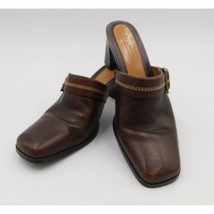 Liz Claiborne Womens Kammy Mule Shoes  Size 8.5 Brown Leather 3&quot; Heel Buckle - £14.23 GBP