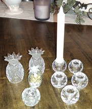 Shannon Crystal Pineapple Salt &amp; Pepper Shakers Set Candle Holder Cellar 9pc Lot - £24.04 GBP