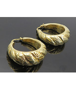 925 Sterling Silver - Shiny Gold Plated Hollow Textured Hoop Earrings - ... - £41.59 GBP
